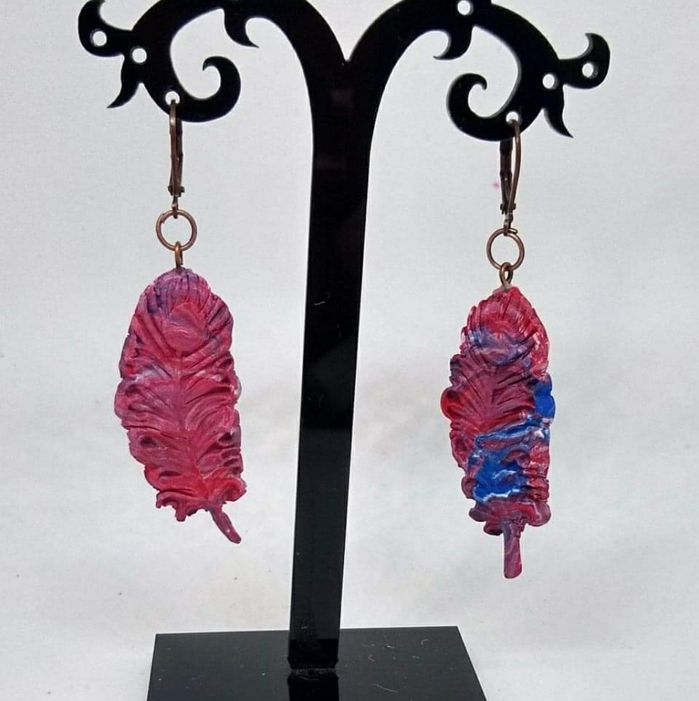Unique Handmade Polymer Clay Feather Earrings